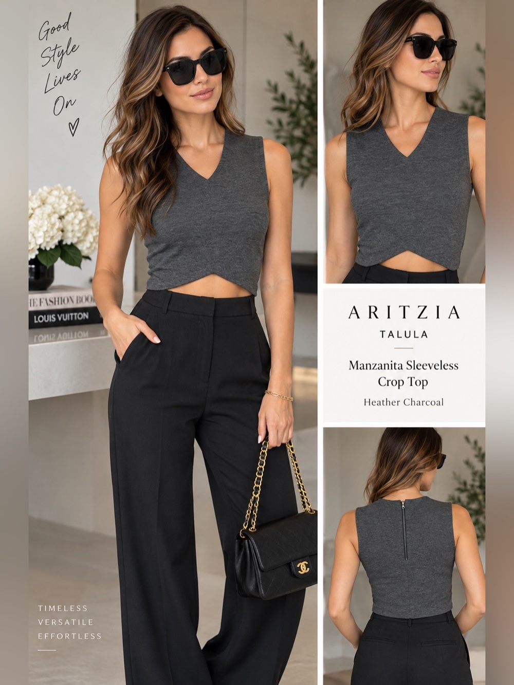 Aritzia Talula Manzanita Sleeveless Crop Top – Heather Charcoal
